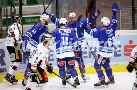 EBEL. Eishockey Bundesliga. EC VSV gegen HC Orli Znojmo. Torjubel Ryan Glenn, Andrew Sarauer, Stefan Bacher, Istvan Sofron (VSV). Villach, am 8.2.2018.
Foto: Kuess 


---
pressefotos, pressefotografie, kuess, qs, qspictures, sport, bild, bilder, bilddatenbank