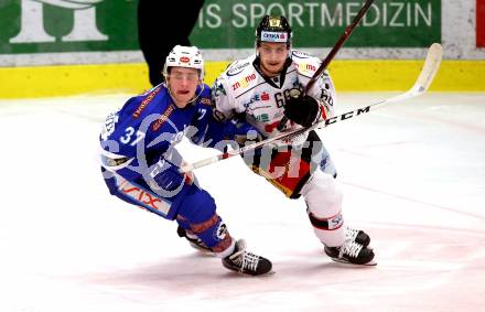 EBEL. Eishockey Bundesliga. EC VSV gegen HC Orli Znojmo. Christof Kromp (VSV), Adam Raska (Znaim). Villach, am 8.2.2018.
Foto: Kuess 


---
pressefotos, pressefotografie, kuess, qs, qspictures, sport, bild, bilder, bilddatenbank