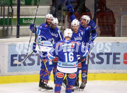 EBEL. Eishockey Bundesliga. EC VSV gegen HC Orli Znojmo. Torjubel Ryan Glenn, Andrew Sarauer, Stefan Bacher, Istvan Sofron, Jordan Hickmott (VSV). Villach, am 8.2.2018.
Foto: Kuess 


---
pressefotos, pressefotografie, kuess, qs, qspictures, sport, bild, bilder, bilddatenbank
