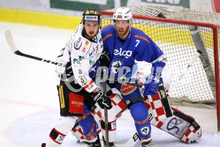 EBEL. Eishockey Bundesliga. EC VSV gegen HC Orli Znojmo. Dave Shields (VSV), Jakub Stehlik (Znaim). Villach, am 8.2.2018.
Foto: Kuess 


---
pressefotos, pressefotografie, kuess, qs, qspictures, sport, bild, bilder, bilddatenbank