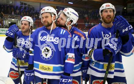 EBEL. Eishockey Bundesliga. EC VSV gegen HC Orli Znojmo. Samuel Labrecque, Ben Walter, Kyle Beach, Dave Shields (VSV). Villach, am 8.2.2018.
Foto: Kuess 


---
pressefotos, pressefotografie, kuess, qs, qspictures, sport, bild, bilder, bilddatenbank
