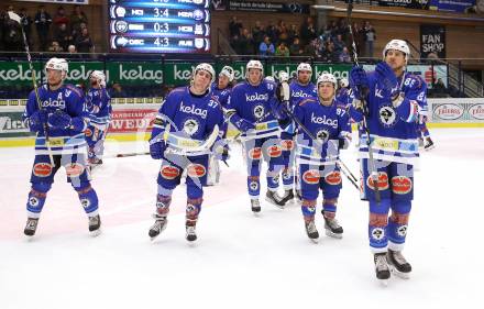 EBEL. Eishockey Bundesliga. EC VSV gegen HC Orli Znojmo. Jubel Miha Stebih, Christian Jennes, Christof Kromp, Stefan Bacher (VSV). Villach, am 8.2.2018.
Foto: Kuess 


---
pressefotos, pressefotografie, kuess, qs, qspictures, sport, bild, bilder, bilddatenbank