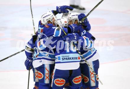 EBEL. Eishockey Bundesliga. EC VSV gegen HC Orli Znojmo. Torjubel Istvan Sofron, Jordan Hickmott, Ryan Glenn, Andrew Sarauer (VSV). Villach, am 8.2.2018.
Foto: Kuess 


---
pressefotos, pressefotografie, kuess, qs, qspictures, sport, bild, bilder, bilddatenbank