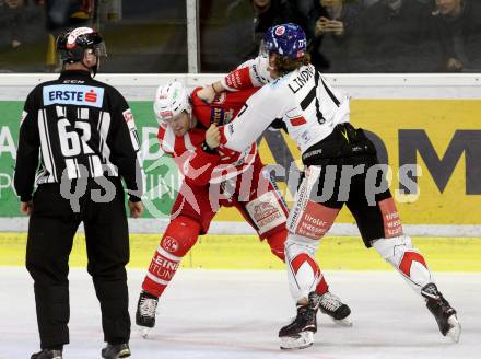 EBEL. Eishockey Bundesliga. KAC gegen 	HC TWK Innsbruck. Rauferei Jullian Talbot, (KAC), Philipp Lindner  (Innsbruck). Klagenfurt, am 11.2.2018.
Foto: Kuess

---
pressefotos, pressefotografie, kuess, qs, qspictures, sport, bild, bilder, bilddatenbank