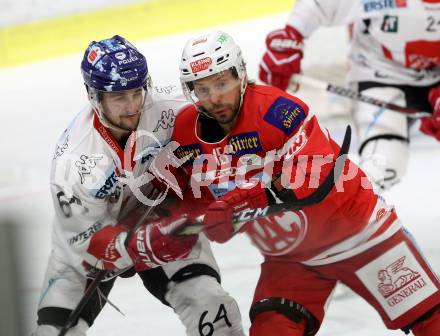 EBEL. Eishockey Bundesliga. KAC gegen 	HC TWK Innsbruck. Thomas Koch,  (KAC), Ondrej Sedivy (Innsbruck). Klagenfurt, am 11.2.2018.
Foto: Kuess

---
pressefotos, pressefotografie, kuess, qs, qspictures, sport, bild, bilder, bilddatenbank