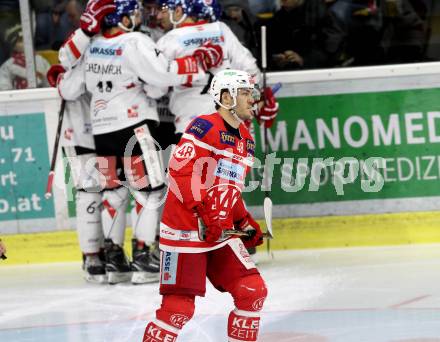 EBEL. Eishockey Bundesliga. KAC gegen 	HC TWK Innsbruck. Jullian Talbot (KAC), Torjubel (Innsbruck). Klagenfurt, am 11.2.2018.
Foto: Kuess

---
pressefotos, pressefotografie, kuess, qs, qspictures, sport, bild, bilder, bilddatenbank