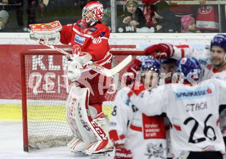 EBEL. Eishockey Bundesliga. KAC gegen 	HC TWK Innsbruck. Tomas Duba (KAC), Jubel  (Innsbruck). Klagenfurt, am 11.2.2018.
Foto: Kuess

---
pressefotos, pressefotografie, kuess, qs, qspictures, sport, bild, bilder, bilddatenbank