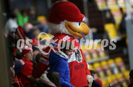 Eishockey Laenderspiel Oesterreich gegen Deutschland. Damen. Woerthersee Trophy. Maskottchen, Fan (Oesterreich). Klagenfurt, am 16.2.2018.
Foto: Kuess

---
pressefotos, pressefotografie, kuess, qs, qspictures, sport, bild, bilder, bilddatenbank
