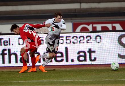 Fussball tipico Bundesliga. RZ Pellets WAC gegen FC Flyeralarm Admira.  Florian Flecker, (WAC), Marco Hausjell  (Admira). Wolfsberg, am 17.2.2018.
Foto: Kuess

---
pressefotos, pressefotografie, kuess, qs, qspictures, sport, bild, bilder, bilddatenbank