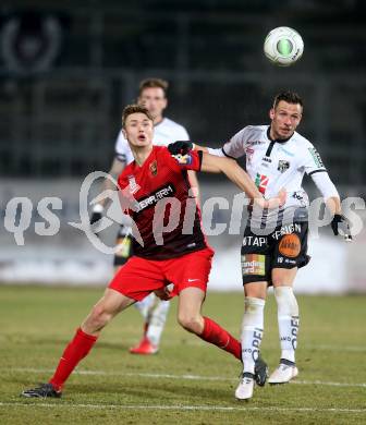 Fussball tipico Bundesliga. RZ Pellets WAC gegen FC Flyeralarm Admira.  Daniel Offenbacher,  (WAC), Sasa Kalajdzic (Admira). Wolfsberg, am 17.2.2018.
Foto: Kuess

---
pressefotos, pressefotografie, kuess, qs, qspictures, sport, bild, bilder, bilddatenbank