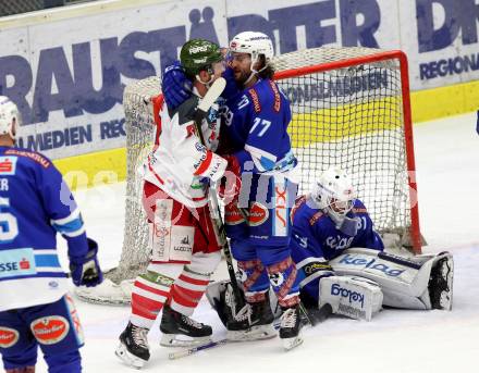 EBEL. Eishockey Bundesliga. EC VSV gegen HCB Suedtirol Alperia. David Kickert, Samuel Labrecque (VSV). Villach, am 21.2.2018.
Foto: Kuess 


---
pressefotos, pressefotografie, kuess, qs, qspictures, sport, bild, bilder, bilddatenbank