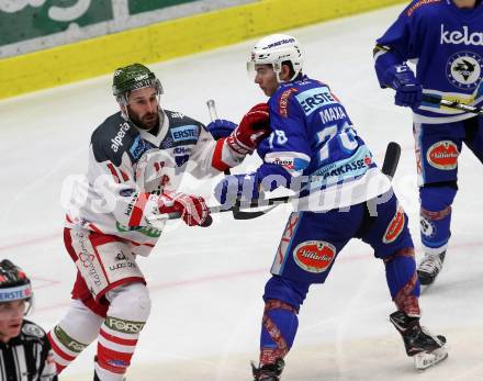 EBEL. Eishockey Bundesliga. EC VSV gegen HCB Suedtirol Alperia. Felix Maxa (VSV), Oleksuk Travis (Bozen). Villach, am 21.2.2018.
Foto: Kuess 


---
pressefotos, pressefotografie, kuess, qs, qspictures, sport, bild, bilder, bilddatenbank