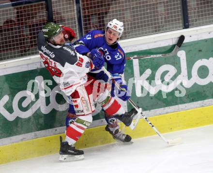EBEL. Eishockey Bundesliga. EC VSV gegen HCB Suedtirol Alperia. Christof Kromp (VSV), Marchetti Stefano (Bozen). Villach, am 21.2.2018.
Foto: Kuess 


---
pressefotos, pressefotografie, kuess, qs, qspictures, sport, bild, bilder, bilddatenbank