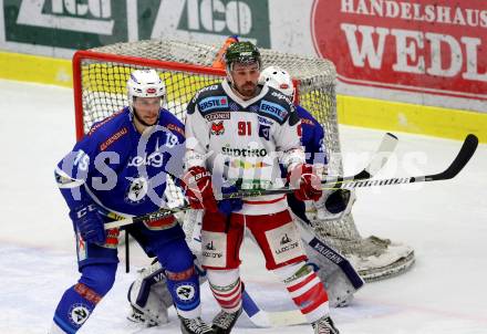 EBEL. Eishockey Bundesliga. EC VSV gegen HCB Suedtirol Alperia. Stefan Bacher, (VSV), Halmo Mike (Bozen). Villach, am 21.2.2018.
Foto: Kuess 


---
pressefotos, pressefotografie, kuess, qs, qspictures, sport, bild, bilder, bilddatenbank
