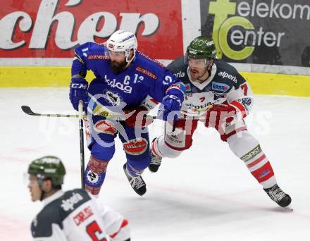 EBEL. Eishockey Bundesliga. EC VSV gegen HCB Suedtirol Alperia. Nikolas Petrik (VSV), Clark Mat (Bozen). Villach, am 21.2.2018.
Foto: Kuess 


---
pressefotos, pressefotografie, kuess, qs, qspictures, sport, bild, bilder, bilddatenbank