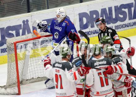 EBEL. Eishockey Bundesliga. EC VSV gegen HCB Suedtirol Alperia. David Kickert (VSV), Torjubel (Bozen). Villach, am 21.2.2018.
Foto: Kuess 


---
pressefotos, pressefotografie, kuess, qs, qspictures, sport, bild, bilder, bilddatenbank