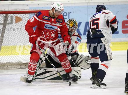 EBEL. Eishockey Bundesliga. KAC gegen 	KHL Medvescak Zagreb. Matthew Neal, (KAC), Kevin Carr, Ivan Puzic (Zagreb). Klagenfurt, am 21.2.2018.
Foto: Kuess

---
pressefotos, pressefotografie, kuess, qs, qspictures, sport, bild, bilder, bilddatenbank