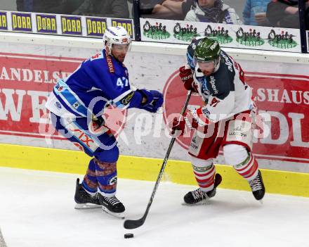 EBEL. Eishockey Bundesliga. EC VSV gegen HCB Suedtirol Alperia. Ryan Glenn (VSV), Halmo Mike (Bozen). Villach, am 21.2.2018.
Foto: Kuess 


---
pressefotos, pressefotografie, kuess, qs, qspictures, sport, bild, bilder, bilddatenbank