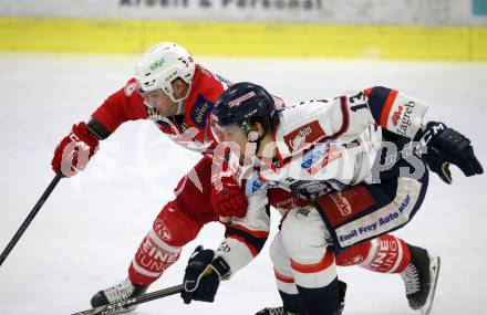EBEL. Eishockey Bundesliga. KAC gegen 	KHL Medvescak Zagreb. Kevin Kapstad,  (KAC), Sondre Olden (Zagreb). Klagenfurt, am 21.2.2018.
Foto: Kuess

---
pressefotos, pressefotografie, kuess, qs, qspictures, sport, bild, bilder, bilddatenbank
