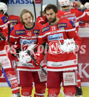 EBEL. Eishockey Bundesliga. KAC gegen 	KHL Medvescak Zagreb. Johannes Bischofberger, Martin Schumnig (KAC). Klagenfurt, am 21.2.2018.
Foto: Kuess

---
pressefotos, pressefotografie, kuess, qs, qspictures, sport, bild, bilder, bilddatenbank