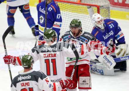 EBEL. Eishockey Bundesliga. EC VSV gegen HCB Suedtirol Alperia. Torjubel  Frank Daniel, Oleksuk Travis (Bozen). Villach, am 21.2.2018.
Foto: Kuess 


---
pressefotos, pressefotografie, kuess, qs, qspictures, sport, bild, bilder, bilddatenbank