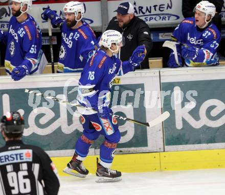 EBEL. Eishockey Bundesliga. EC VSV gegen HCB Suedtirol Alperia. Torjubel Valentin Leiler (VSV). Villach, am 21.2.2018.
Foto: Kuess 


---
pressefotos, pressefotografie, kuess, qs, qspictures, sport, bild, bilder, bilddatenbank
