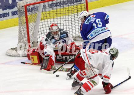 EBEL. Eishockey Bundesliga. EC VSV gegen HCB Suedtirol Alperia. Valentin Leiler, (VSV), Tuokkola Pekka (Bozen). Villach, am 21.2.2018.
Foto: Kuess 


---
pressefotos, pressefotografie, kuess, qs, qspictures, sport, bild, bilder, bilddatenbank