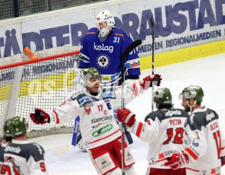 EBEL. Eishockey Bundesliga. EC VSV gegen HCB Suedtirol Alperia. David Kickert (VSV), Torjubel (Bozen). Villach, am 21.2.2018.
Foto: Kuess 


---
pressefotos, pressefotografie, kuess, qs, qspictures, sport, bild, bilder, bilddatenbank