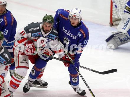 EBEL. Eishockey Bundesliga. EC VSV gegen HCB Suedtirol Alperia. Valentin Leiler, (VSV), Oleksuk Travis  (Bozen). Villach, am 21.2.2018.
Foto: Kuess 


---
pressefotos, pressefotografie, kuess, qs, qspictures, sport, bild, bilder, bilddatenbank