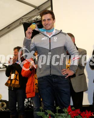 Schi Ski Alpin. Empfang Olympiasieger Matthias Mayer in Afritz. Matthias Mayer. Afritz, 24.2.2018.
Foto: Kuess
---
pressefotos, pressefotografie, kuess, qs, qspictures, sport, bild, bilder, bilddatenbank