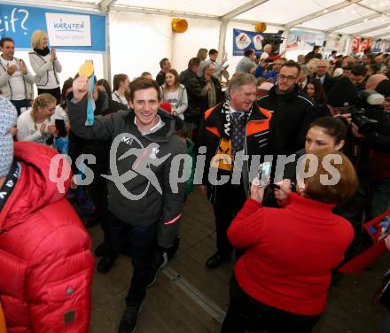 Schi, Ski Alpin. Empfang Olympiasieger Matthias Mayer in Afritz. Matthias Mayer. Afritz, 24.2.2018.
Foto: Kuess
---
pressefotos, pressefotografie, kuess, qs, qspictures, sport, bild, bilder, bilddatenbank