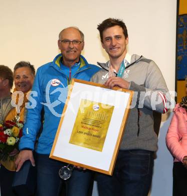 Schi Ski Alpin. Empfang Olympiasieger Matthias Mayer in Afritz. Raimund Berger, Matthias Mayer. Afritz, 24.2.2018.
Foto: Kuess
---
pressefotos, pressefotografie, kuess, qs, qspictures, sport, bild, bilder, bilddatenbank