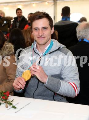 Schi, Ski Alpin. Empfang Olympiasieger Matthias Mayer in Afritz. Matthias Mayer. Afritz, 24.2.2018.
Foto: Kuess
---
pressefotos, pressefotografie, kuess, qs, qspictures, sport, bild, bilder, bilddatenbank