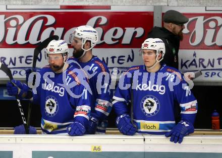 EBEL. Eishockey Bundesliga. EC VSV gegen Fehervar AV19. Ben Walter, Kyle Beach, Felix Maxa, Trainer Markus Peintner (VSV). Villach, am 25.2.2018.
Foto: Kuess 


---
pressefotos, pressefotografie, kuess, qs, qspictures, sport, bild, bilder, bilddatenbank