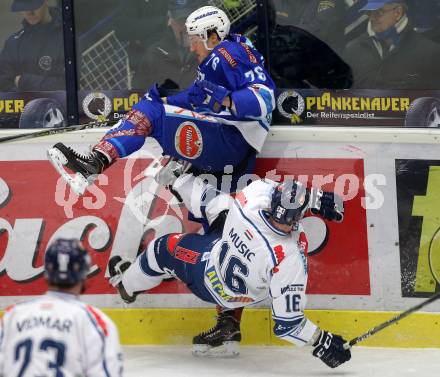 EBEL. Eishockey Bundesliga. EC VSV gegen Fehervar AV19. Sam Antonitsch,  (VSV), Ales Music (Alba Volan). Villach, am 25.2.2018.
Foto: Kuess 


---
pressefotos, pressefotografie, kuess, qs, qspictures, sport, bild, bilder, bilddatenbank