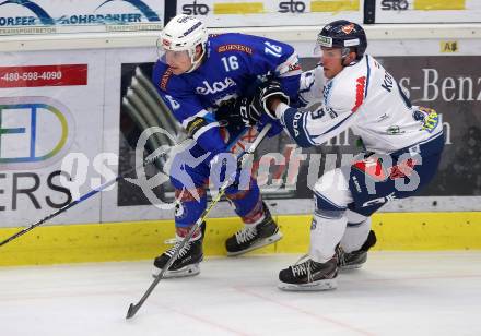 EBEL. Eishockey Bundesliga. EC VSV gegen Fehervar AV19. Jordan Hickmott,  (VSV), Ferenc Kocsis (Alba Volan). Villach, am 25.2.2018.
Foto: Kuess 


---
pressefotos, pressefotografie, kuess, qs, qspictures, sport, bild, bilder, bilddatenbank