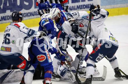 EBEL. Eishockey Bundesliga. EC VSV gegen Fehervar AV19. Christof Kromp, Nikolas Petrik (VSV), Csanad Erdely, Macmillan Carruth, Juha Uotila, Eric Wayne Meland (Alba Volan). Villach, am 25.2.2018.
Foto: Kuess 


---
pressefotos, pressefotografie, kuess, qs, qspictures, sport, bild, bilder, bilddatenbank