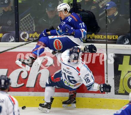 EBEL. Eishockey Bundesliga. EC VSV gegen Fehervar AV19. Sam Antonitsch,  (VSV), Ales Music (Alba Volan). Villach, am 25.2.2018.
Foto: Kuess 


---
pressefotos, pressefotografie, kuess, qs, qspictures, sport, bild, bilder, bilddatenbank