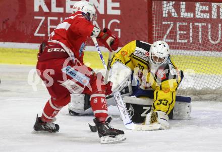 EBEL. Eishockey Bundesliga. KAC gegen 	Vienna Capitals. Patrick Harand, (KAC), David Kickert (Vienna Capitals). Klagenfurt, am 28.2.2018.
Foto: Kuess

---
pressefotos, pressefotografie, kuess, qs, qspictures, sport, bild, bilder, bilddatenbank