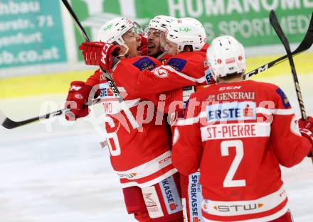 EBEL. Eishockey Bundesliga. KAC gegen 	Vienna Capitals. Torjubel Marco Brucker, Jonathan Rheault, Patrick Harand, Nickolas St Pierre (KAC). Klagenfurt, am 28.2.2018.
Foto: Kuess

---
pressefotos, pressefotografie, kuess, qs, qspictures, sport, bild, bilder, bilddatenbank