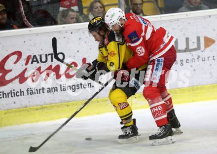 EBEL. Eishockey Bundesliga. KAC gegen 	Vienna Capitals. Christoph Duller,  (KAC), Rafael Rotter (Vienna Capitals). Klagenfurt, am 28.2.2018.
Foto: Kuess

---
pressefotos, pressefotografie, kuess, qs, qspictures, sport, bild, bilder, bilddatenbank