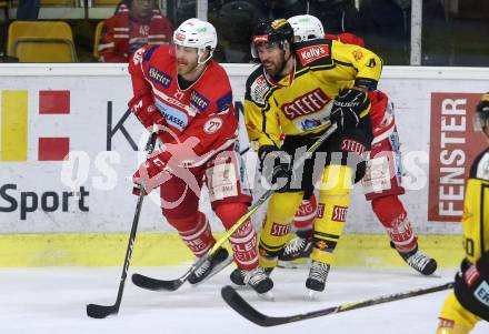 EBEL. Eishockey Bundesliga. KAC gegen 	Vienna Capitals. Thomas Hundertpfund (KAC), Philippe Lakos  (Vienna Capitals). Klagenfurt, am 28.2.2018.
Foto: Kuess

---
pressefotos, pressefotografie, kuess, qs, qspictures, sport, bild, bilder, bilddatenbank