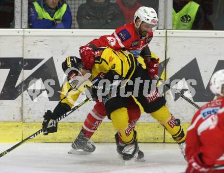 EBEL. Eishockey Bundesliga. KAC gegen 	Vienna Capitals. David Joseph Fischer (KAC), Peter Schneider  (Vienna Capitals). Klagenfurt, am 28.2.2018.
Foto: Kuess

---
pressefotos, pressefotografie, kuess, qs, qspictures, sport, bild, bilder, bilddatenbank
