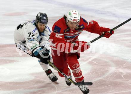 EBEL. Eishockey Bundesliga. KAC gegen 	EHC Liwest Black Wings Linz. Manuel Ganahl (KAC), Kevin Moderer (Linz). Klagenfurt, am 2.3.2018.
Foto: Kuess

---
pressefotos, pressefotografie, kuess, qs, qspictures, sport, bild, bilder, bilddatenbank