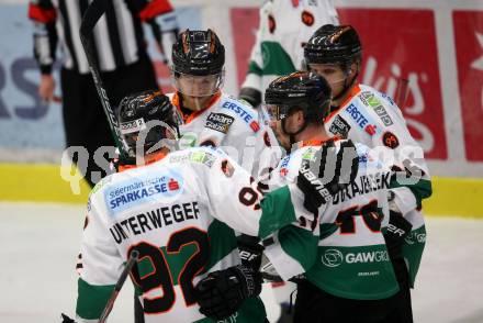 EBEL. Eishockey Bundesliga. EC VSV gegen Moser Medical Graz99ers. Torjubel Mario Lamoureux, Ken Ograjensek, Clemens Unterweger (Graz). Villach, am 2.3.2018.
Foto: Kuess 


---
pressefotos, pressefotografie, kuess, qs, qspictures, sport, bild, bilder, bilddatenbank