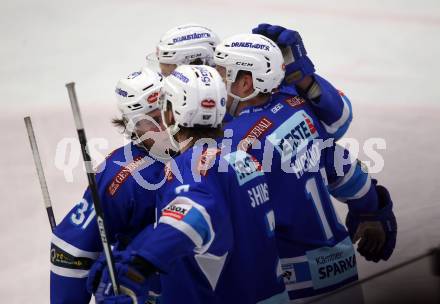 EBEL. Eishockey Bundesliga. EC VSV gegen Moser Medical Graz99ers. Torjubel Jordan Hickmott, Dave Shields, Christof Kromp (VSV). Villach, am 2.3.2018.
Foto: Kuess 


---
pressefotos, pressefotografie, kuess, qs, qspictures, sport, bild, bilder, bilddatenbank