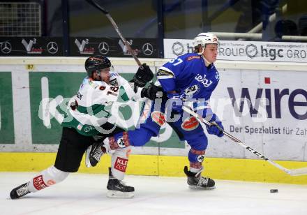 EBEL. Eishockey Bundesliga. EC VSV gegen Moser Medical Graz99ers. Christof Kromp, (VSV), Ken Ograjensek  (Graz). Villach, am 2.3.2018.
Foto: Kuess 


---
pressefotos, pressefotografie, kuess, qs, qspictures, sport, bild, bilder, bilddatenbank