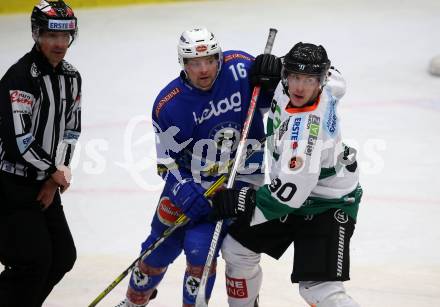 EBEL. Eishockey Bundesliga. EC VSV gegen Moser Medical Graz99ers.  Jordan Hickmott,  (VSV), Jakob Mitsch (Graz). Villach, am 2.3.2018.
Foto: Kuess 


---
pressefotos, pressefotografie, kuess, qs, qspictures, sport, bild, bilder, bilddatenbank