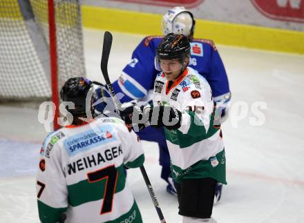EBEL. Eishockey Bundesliga. EC VSV gegen Moser Medical Graz99ers. Torjubel Mario Lamoureux, Peter Robin Weihager (Graz). Villach, am 2.3.2018.
Foto: Kuess 


---
pressefotos, pressefotografie, kuess, qs, qspictures, sport, bild, bilder, bilddatenbank