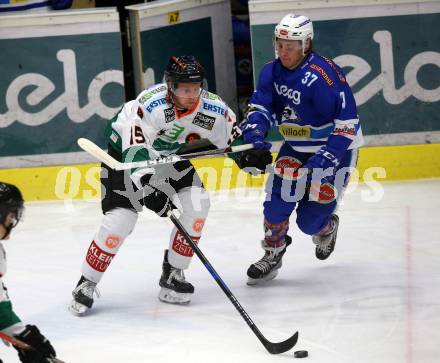 EBEL. Eishockey Bundesliga. EC VSV gegen Moser Medical Graz99ers. Christof Kromp,  (VSV), Nikolaus Zierer (Graz). Villach, am 2.3.2018.
Foto: Kuess 


---
pressefotos, pressefotografie, kuess, qs, qspictures, sport, bild, bilder, bilddatenbank